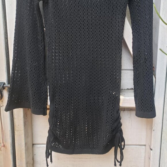 Black knit/mesh-y cover-up with side ties - Picture 2 of 10